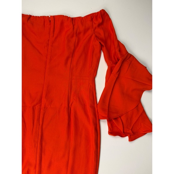 Orange Off the Shoulder Ruffle Bell Sleeve Sheath Fitted Waist Dress Size 8 - Picture 10 of 11